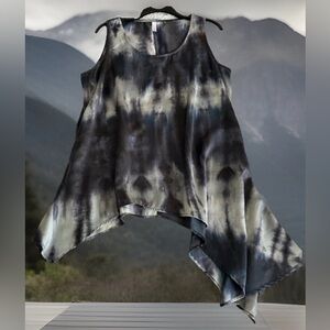 Aria Handmade Satiny Tie Dye Asymmetrical Longline Tank Top Women Size L Large